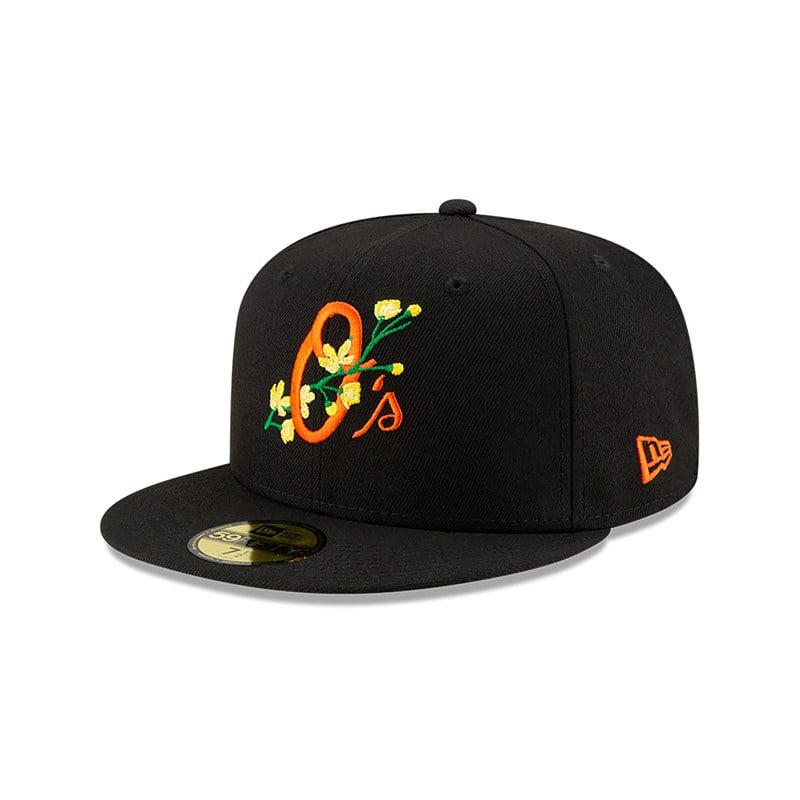 Black New Era Baltimore Orioles Side Patch Bloom Fitted Cap 59fifty | NVDM95728