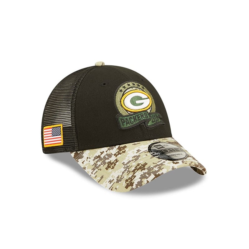 Black New Era Bay Packers NFL Salute To Service Cap Trucker | YQZW94308