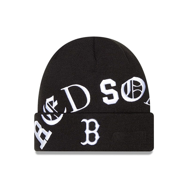 Black New Era Boston Sox Blackletter Knit | DQFS30786