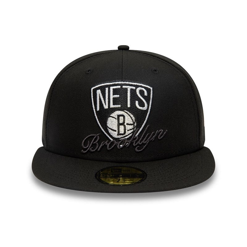 Black New Era Brooklyn Nets Dual Logo Fitted Cap 59fifty | VYPN07431