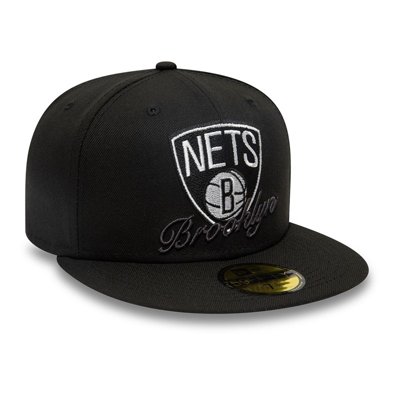 Black New Era Brooklyn Nets Dual Logo Fitted Cap 59fifty | VYPN07431