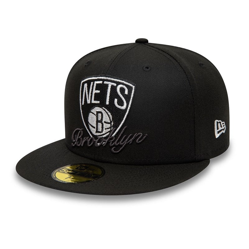 Black New Era Brooklyn Nets Dual Logo Fitted Cap 59fifty | VYPN07431