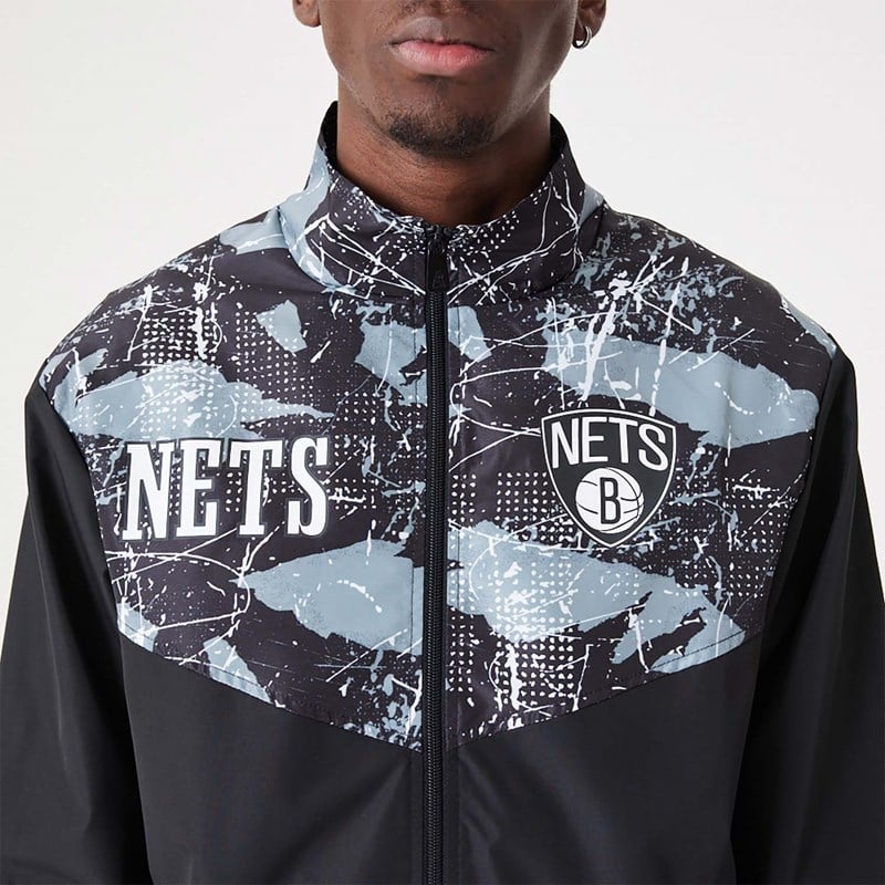 Black New Era Brooklyn Nets NBA All Over Print Track Jacket | DRJU37894