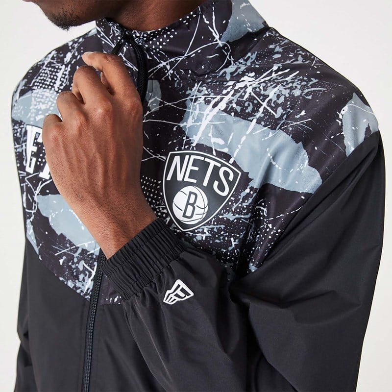 Black New Era Brooklyn Nets NBA All Over Print Track Jacket | DRJU37894