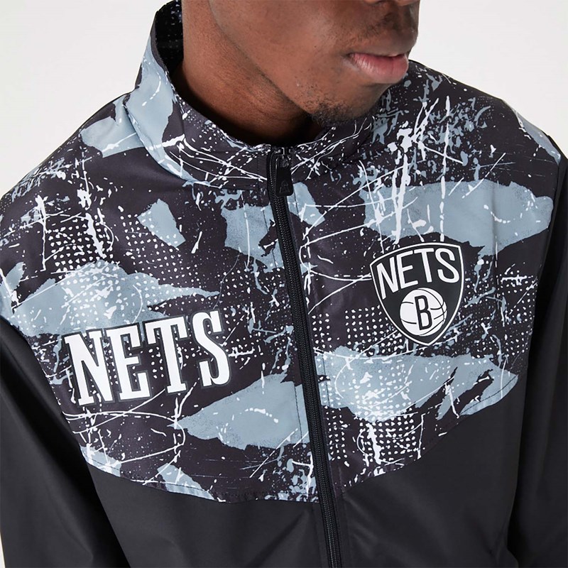 Black New Era Brooklyn Nets NBA All Over Print Track Jacket | DRJU37894