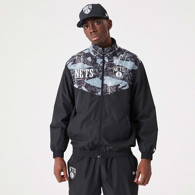 Black New Era Brooklyn Nets NBA All Over Print Track Jacket | DRJU37894