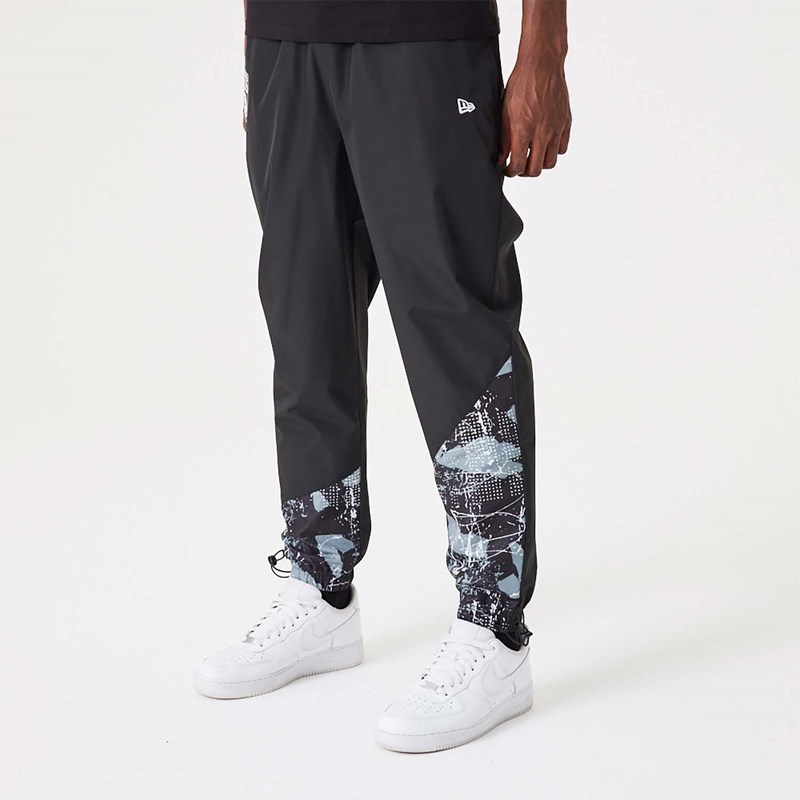 Black New Era Brooklyn Nets NBA All Over Print Panel Joggers | XQAS49857