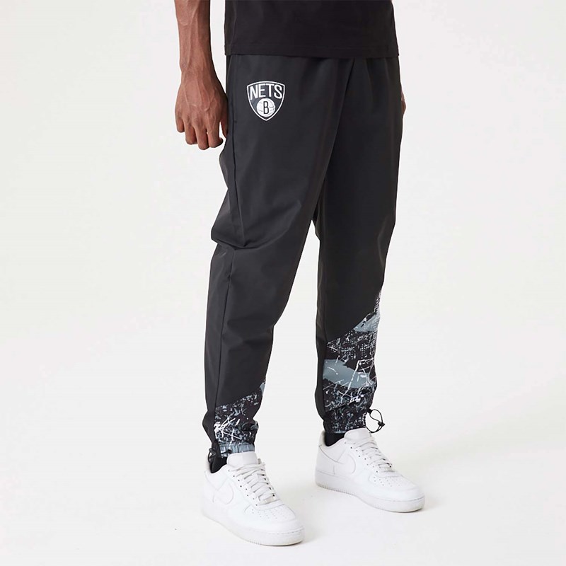 Black New Era Brooklyn Nets NBA All Over Print Panel Joggers | XQAS49857