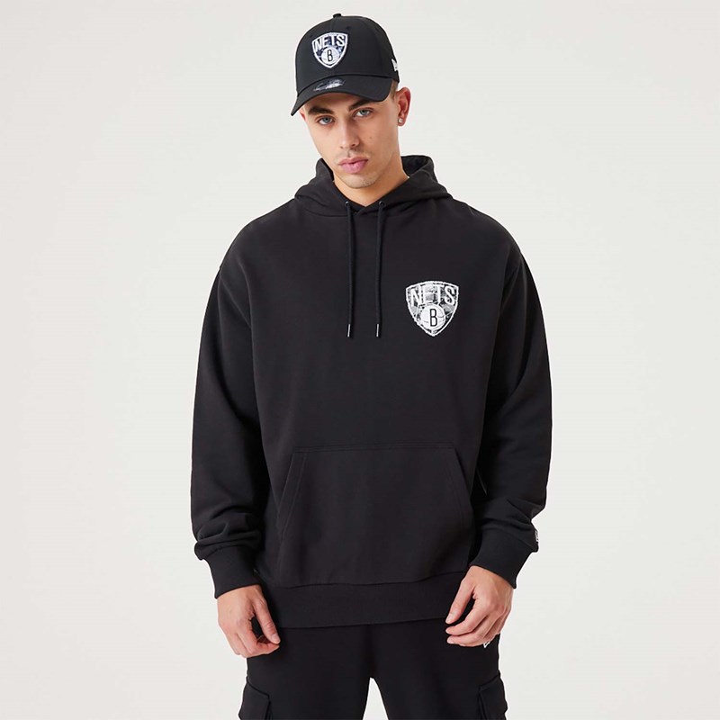 Black New Era Brooklyn Nets NBA Infill Team Logo Pullover Hoodie | PYQR14726