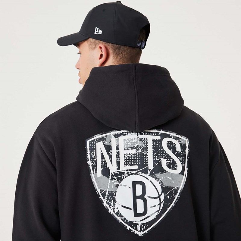 Black New Era Brooklyn Nets NBA Infill Team Logo Pullover Hoodie | PYQR14726