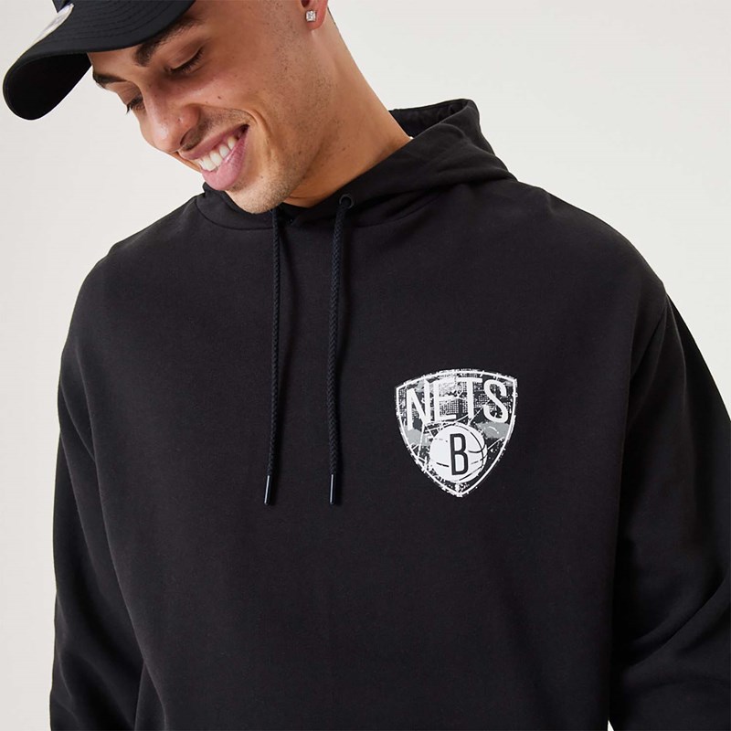 Black New Era Brooklyn Nets NBA Infill Team Logo Pullover Hoodie | PYQR14726