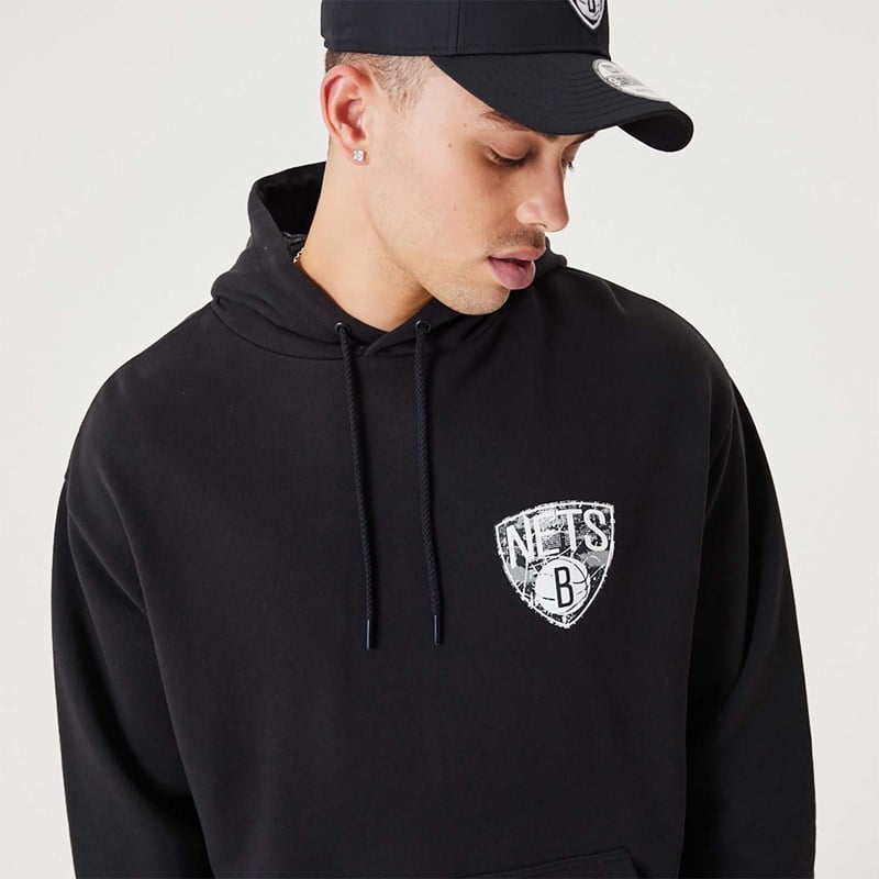 Black New Era Brooklyn Nets NBA Infill Team Logo Pullover Hoodie | PYQR14726