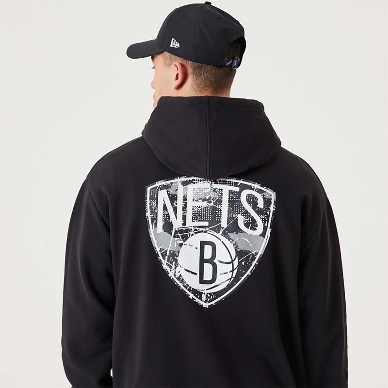 Black New Era Brooklyn Nets NBA Infill Team Logo Pullover Hoodie | PYQR14726