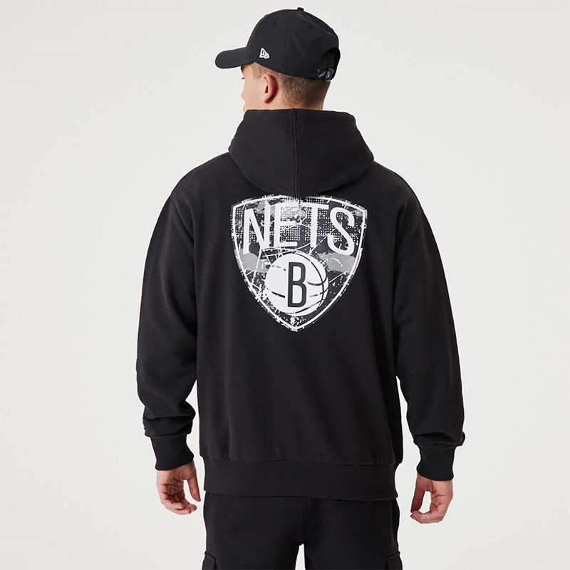 Black New Era Brooklyn Nets NBA Infill Team Logo Pullover Hoodie | PYQR14726