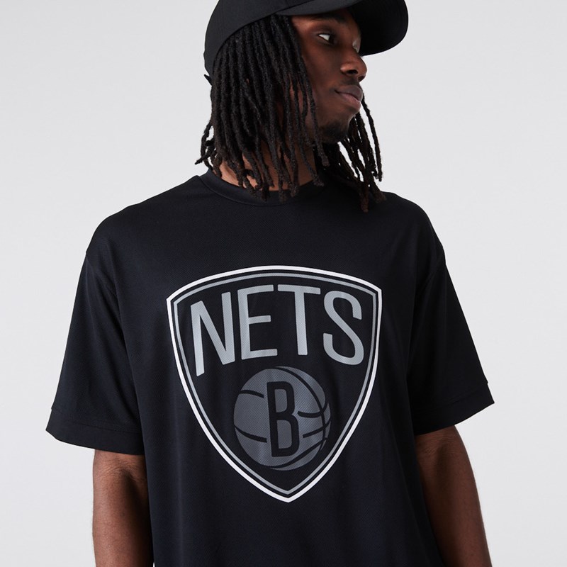 Black New Era Brooklyn Nets NBA Outline Mesh T-Shirt | TOJY50819