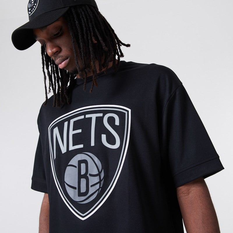 Black New Era Brooklyn Nets NBA Outline Mesh T-Shirt | TOJY50819