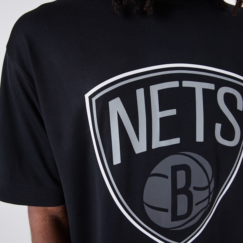 Black New Era Brooklyn Nets NBA Outline Mesh T-Shirt | TOJY50819