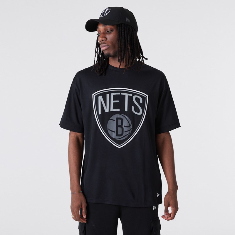 Black New Era Brooklyn Nets NBA Outline Mesh T-Shirt | TOJY50819