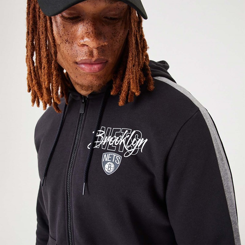 Black New Era Brooklyn Nets NBA Script Full-zip Hoodie | LNPM87143