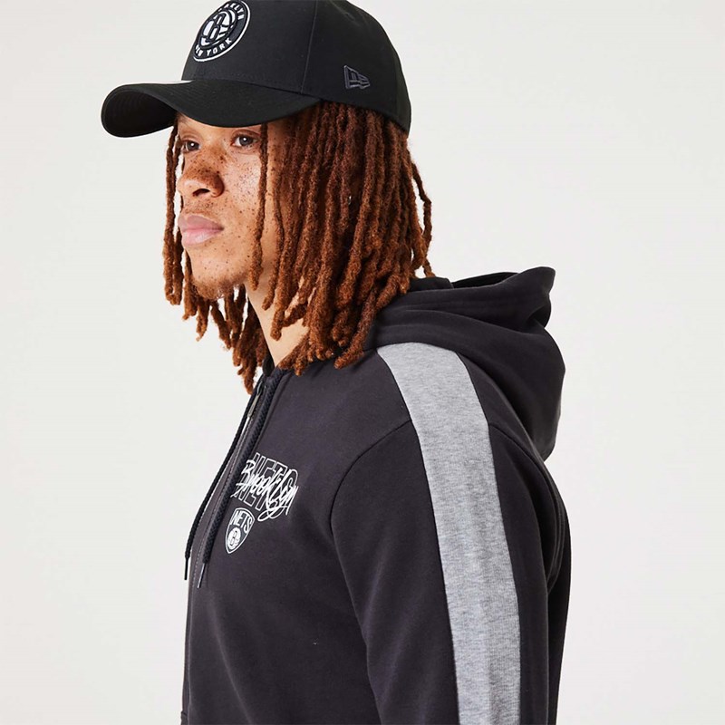 Black New Era Brooklyn Nets NBA Script Full-zip Hoodie | LNPM87143