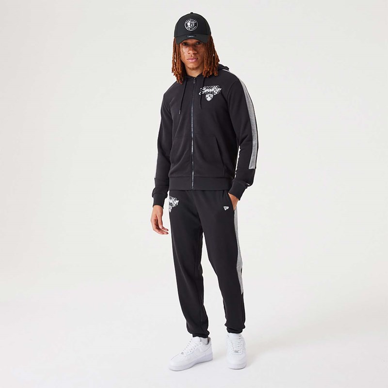 Black New Era Brooklyn Nets NBA Script Full-zip Hoodie | LNPM87143