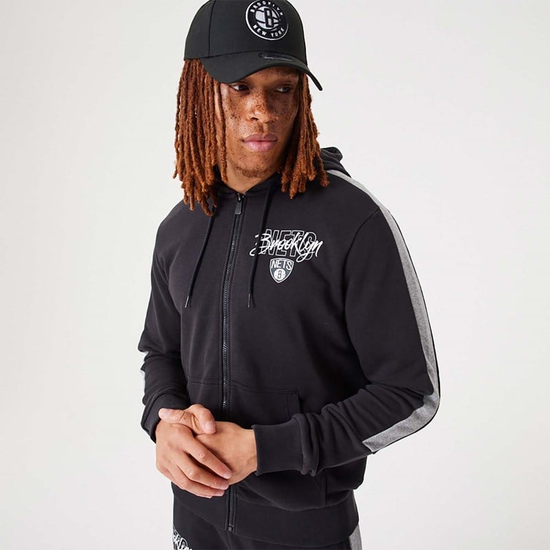 Black New Era Brooklyn Nets NBA Script Full-zip Hoodie | LNPM87143