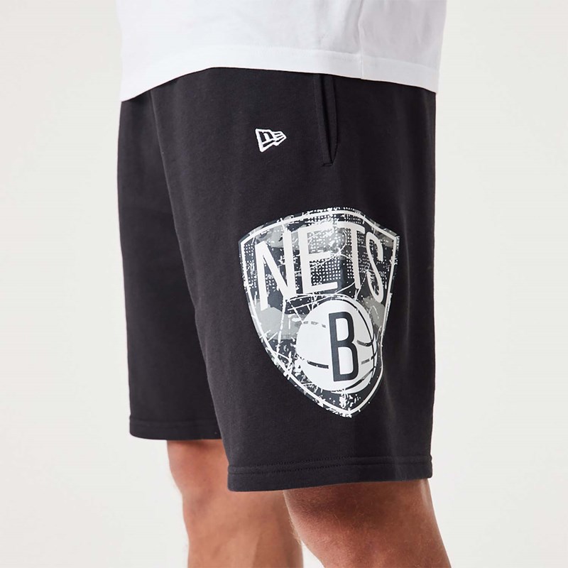 Black New Era Brooklyn Nets NBA Team Logo Shorts | XUNK34982