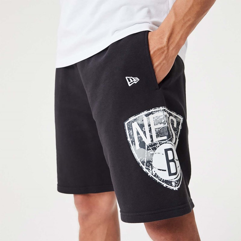 Black New Era Brooklyn Nets NBA Team Logo Shorts | XUNK34982