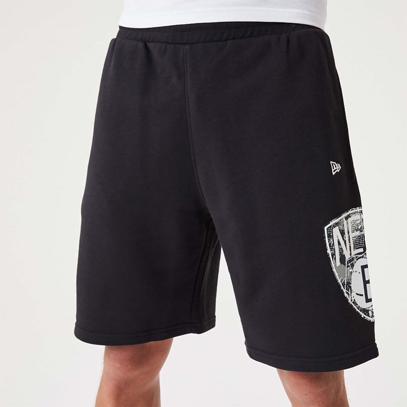 Black New Era Brooklyn Nets NBA Team Logo Shorts | XUNK34982