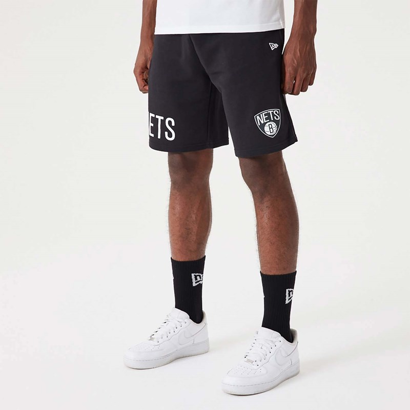 Black New Era Brooklyn Nets NBA Wordmark Oversized Shorts | FXPI27930