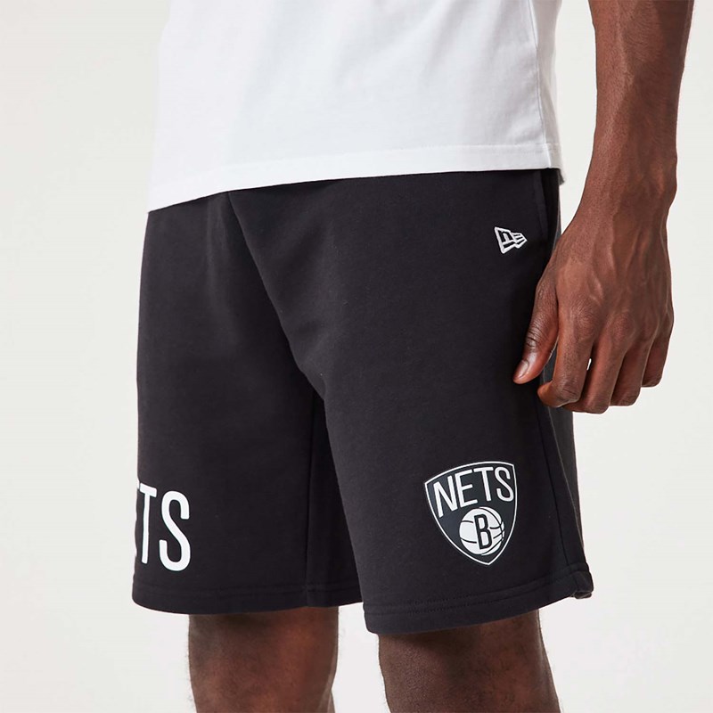 Black New Era Brooklyn Nets NBA Wordmark Oversized Shorts | FXPI27930