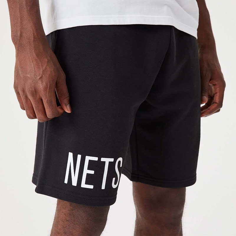 Black New Era Brooklyn Nets NBA Wordmark Oversized Shorts | FXPI27930