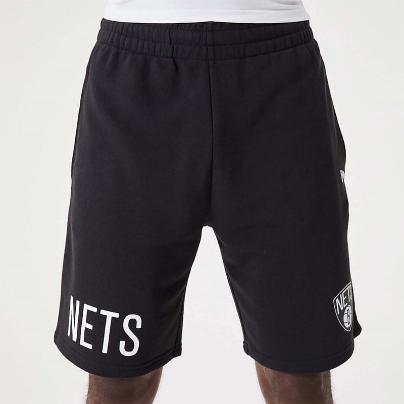 Black New Era Brooklyn Nets NBA Wordmark Oversized Shorts | FXPI27930