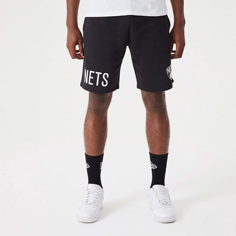 Black New Era Brooklyn Nets NBA Wordmark Oversized Shorts | FXPI27930