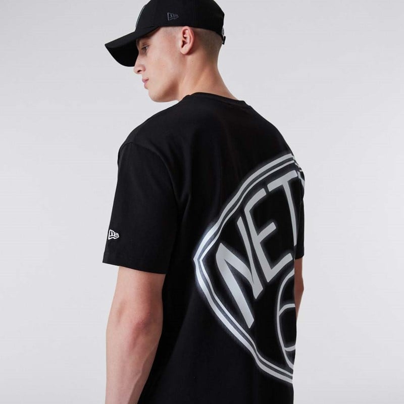 Black New Era Brooklyn Nets Neon Oversized T-Shirt | MYLX27953