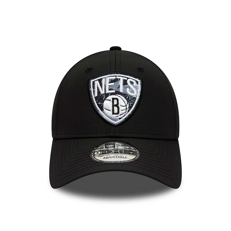 Black New Era Brooklyn Nets Print Infill Adjustable Cap 9forty | GDKR85960