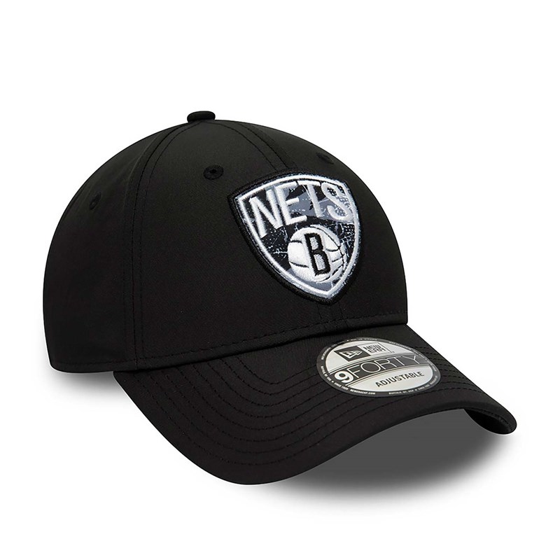 Black New Era Brooklyn Nets Print Infill Adjustable Cap 9forty | GDKR85960