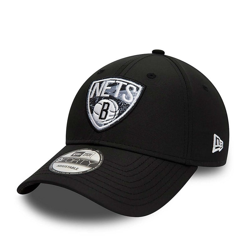 Black New Era Brooklyn Nets Print Infill Adjustable Cap 9forty | GDKR85960