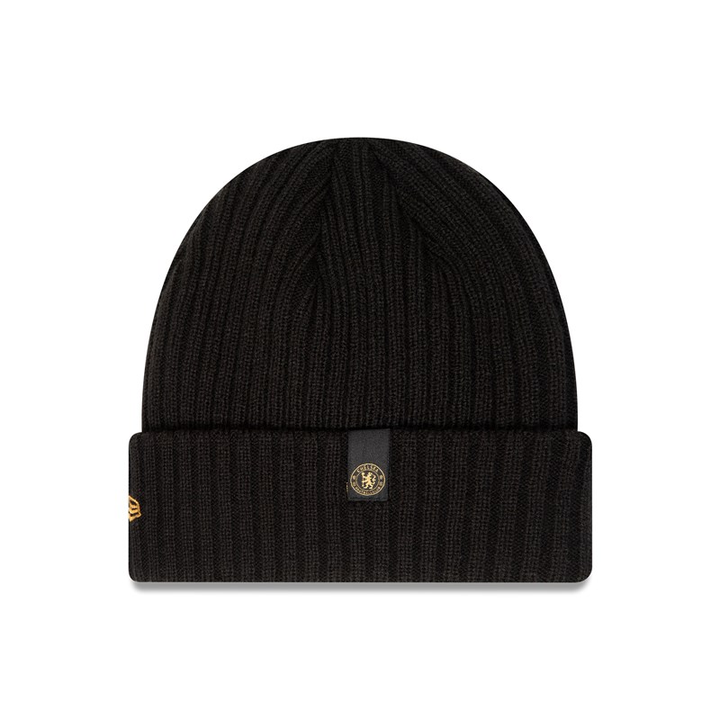 Black New Era Chelsea Fc Outline Ribbed Beanie Hat Knit | PQWI73568