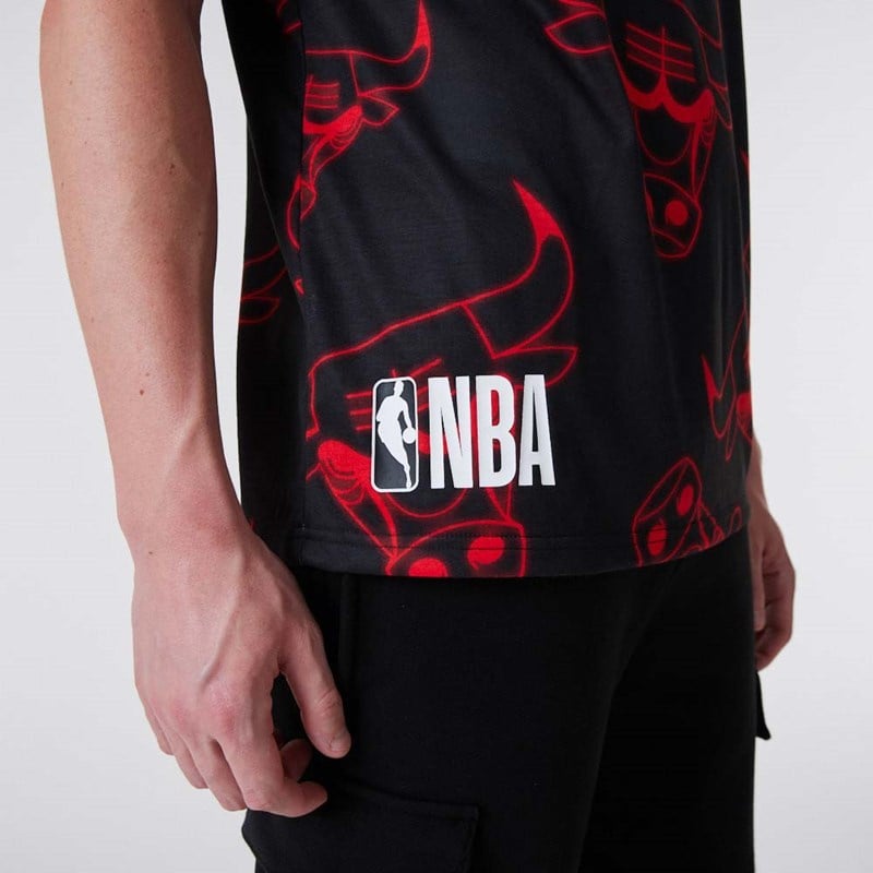 Black New Era Chicago Bulls All Over Print Neon T-Shirt | EIPQ93025