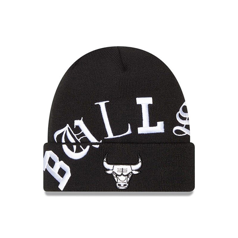 Black New Era Chicago Bulls Blackletter Knit | AYVW93248