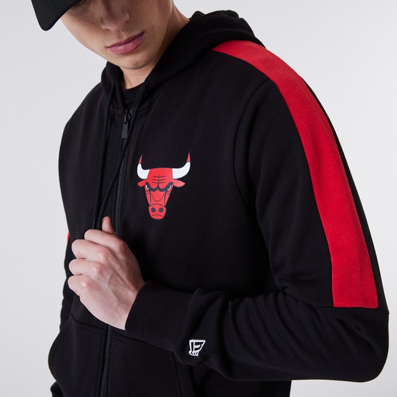 Black New Era Chicago Bulls Full Zip Panel Detail Hoodie | WCQU51972