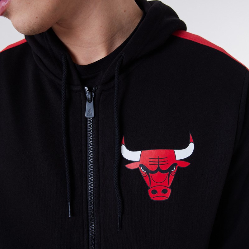 Black New Era Chicago Bulls Full Zip Panel Detail Hoodie | WCQU51972