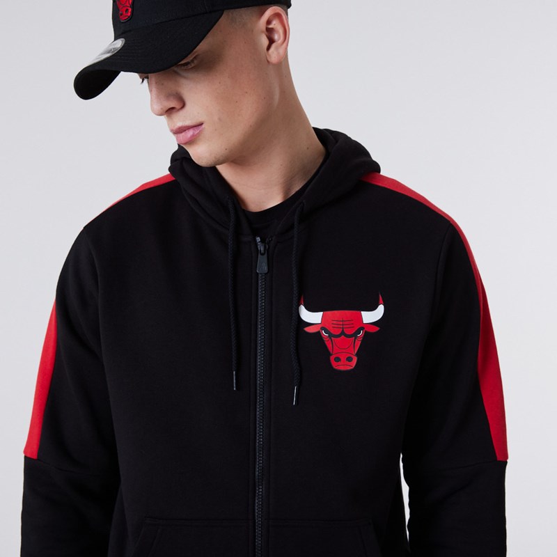 Black New Era Chicago Bulls Full Zip Panel Detail Hoodie | WCQU51972