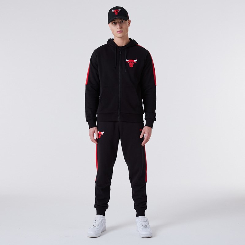 Black New Era Chicago Bulls Full Zip Panel Detail Hoodie | WCQU51972