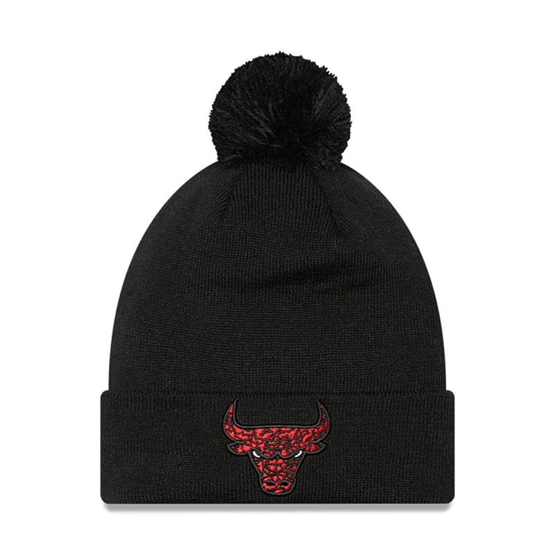 Black New Era Chicago Bulls Infill Bobble Beanie Hat Knit | JAGR59247