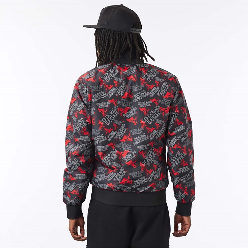 Black New Era Chicago Bulls Logo Print Bomber Jacket | ERMG04576