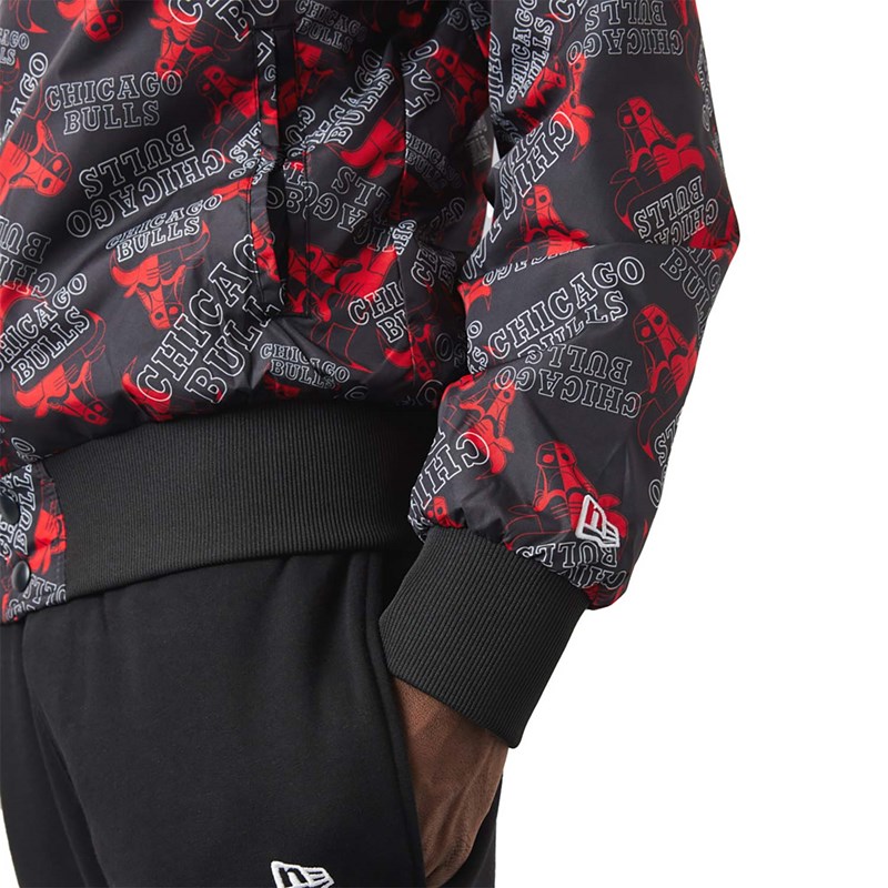 Black New Era Chicago Bulls Logo Print Bomber Jacket | ERMG04576