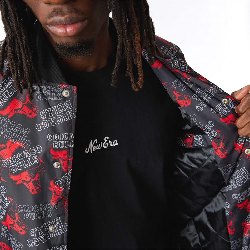 Black New Era Chicago Bulls Logo Print Bomber Jacket | ERMG04576