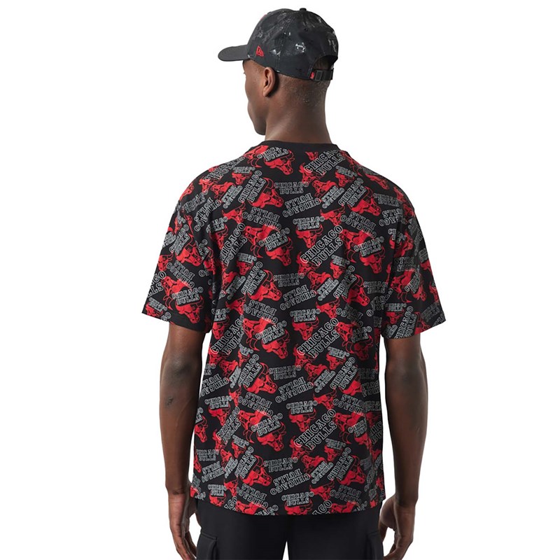 Black New Era Chicago Bulls Logo Print Oversized T-Shirt | ODPH25840